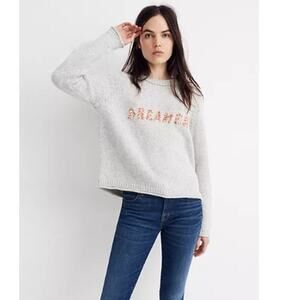 Madewell Dreamer Embroidered Keaton Light Gray Pullover Sweater Women Sz XS